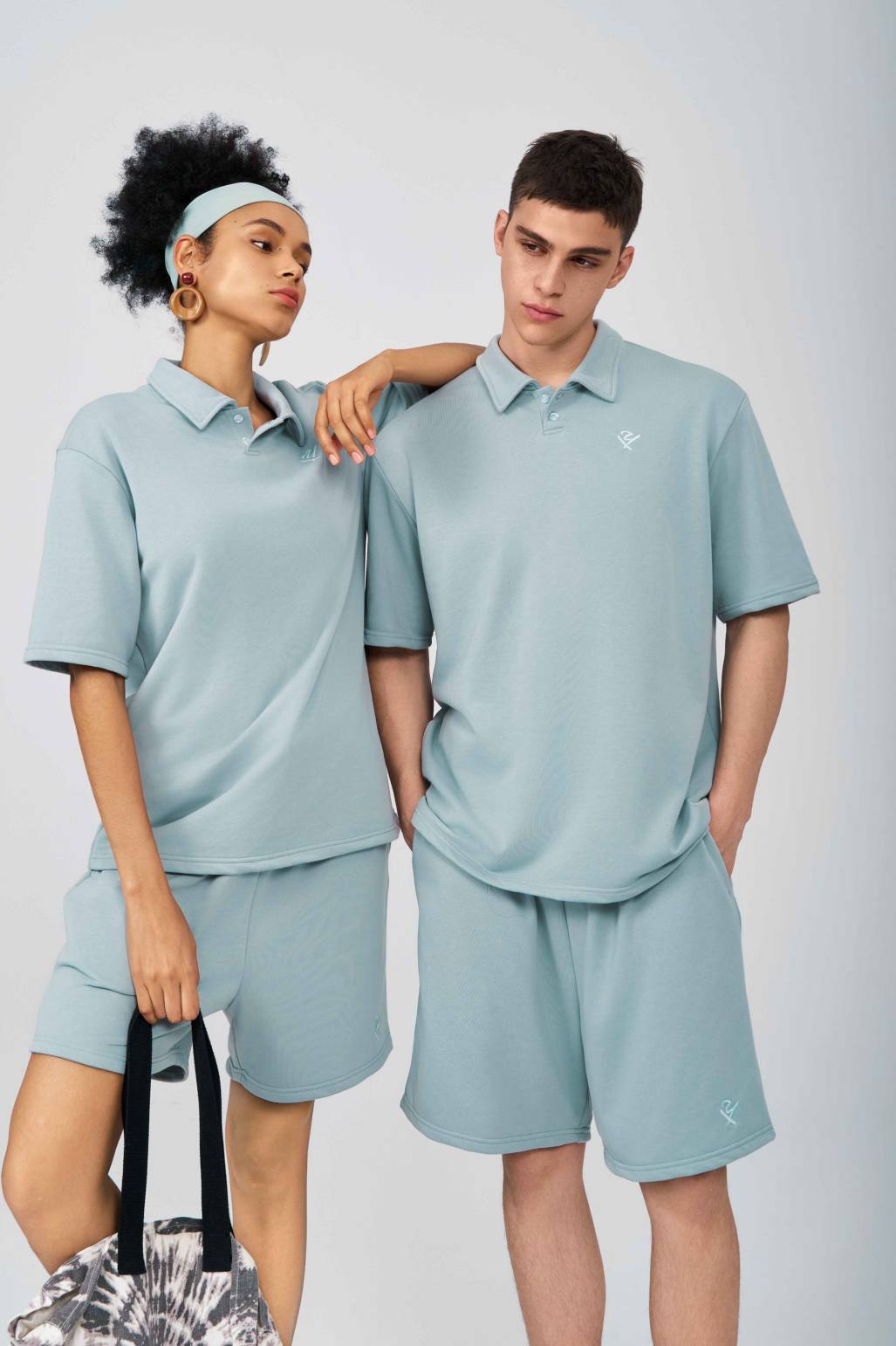 Women summer clothes 2024 custom 280 gsm cotton unisex shorts set 2 piece polo shirt and jogger shorts set for women and men