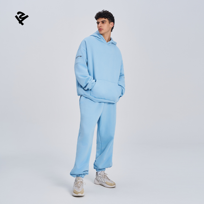 Light blue men tracksuit 2 piece hoodie and sweatpants set