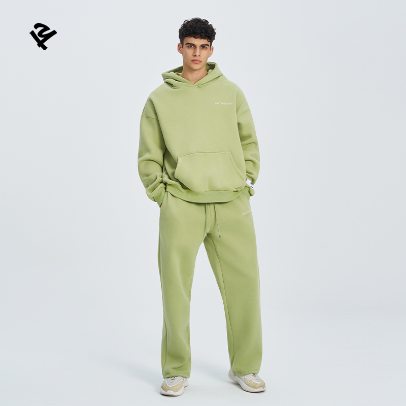 Green hoodie and pants set for men