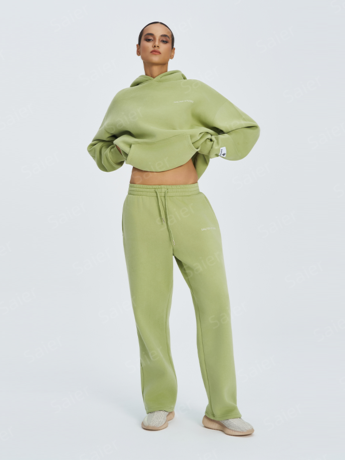 Green hoodie and pants set for women